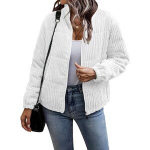 Women's White Quilted Puffer Jacket Coats Lightweight Zip Up Pockets Style